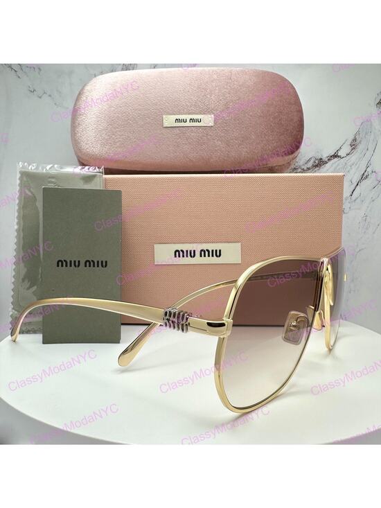 New MIU MIU Sunglasses Seen on Bad Bunny MUA56S 5AK90L Gold Metal Aviator main image 7